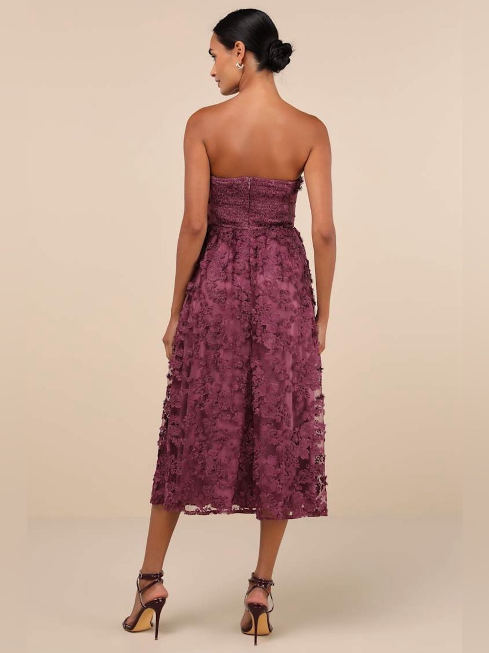 LULU'S Quite Perfect Purple Floral Embroidered Strapless Midi Dress - Picture 4 of 6